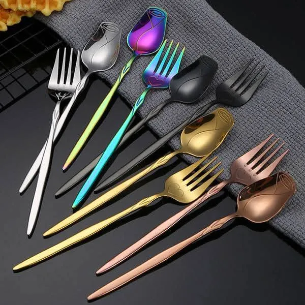 10 pcs rose spoon full set