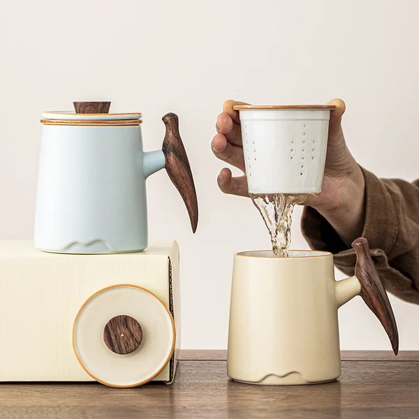 Ceramic Tea Water Separation Tea Brewing Office Mug Gift Box with Lid Company Event Souvenir Logo Water Cup